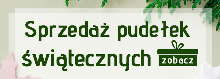 Banner zachęcający do zakupienia opakowań na prezenty świąteczne.